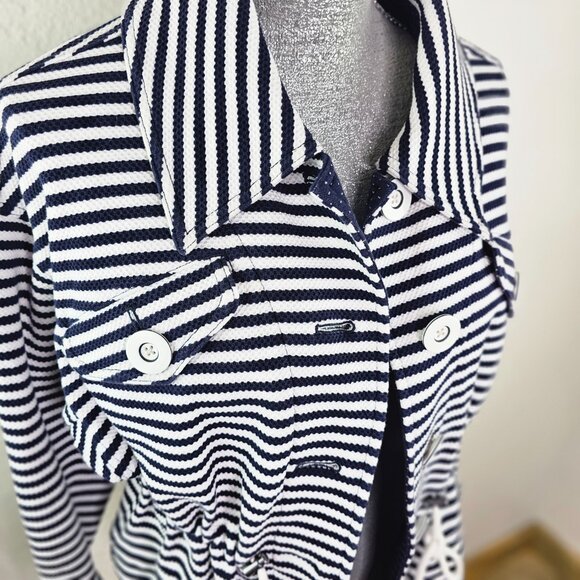 CAbi Knit Harbor White Navy Blue Stripe Sailor Jacket Style 5654 - Picture 6 of 10